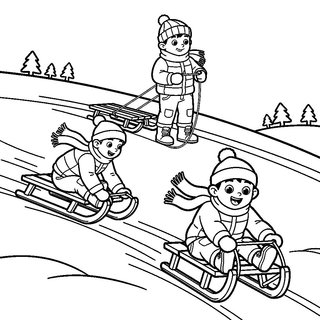Havas dombon szánkózó gyerekek rajz