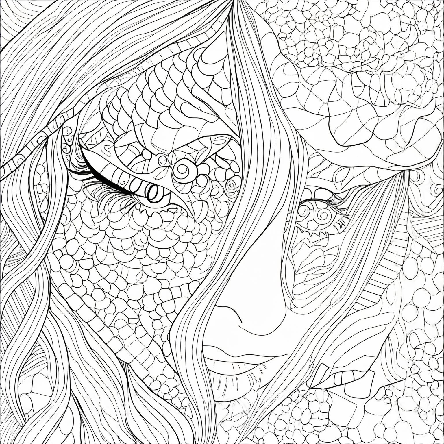 Absztrakt női arc színező felnőtteknek - Művészi portré