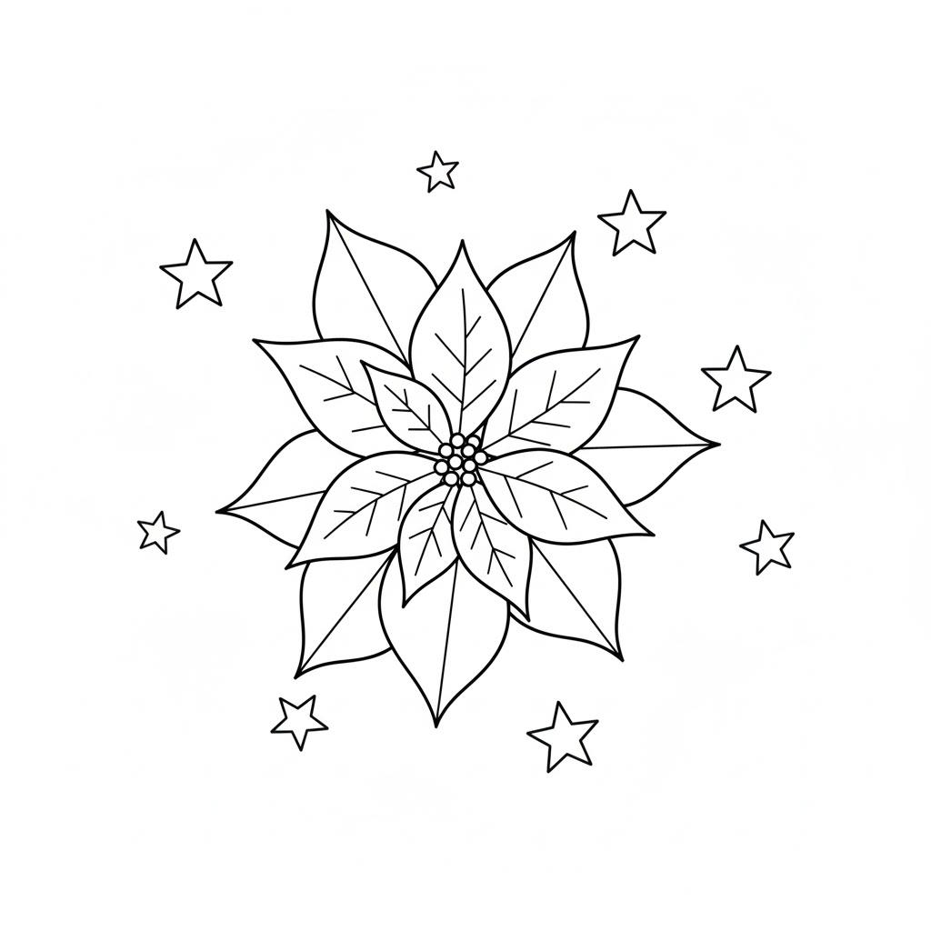 Egyszerű adventi kifestő gyerekeknek: mikulásvirág és csillagok