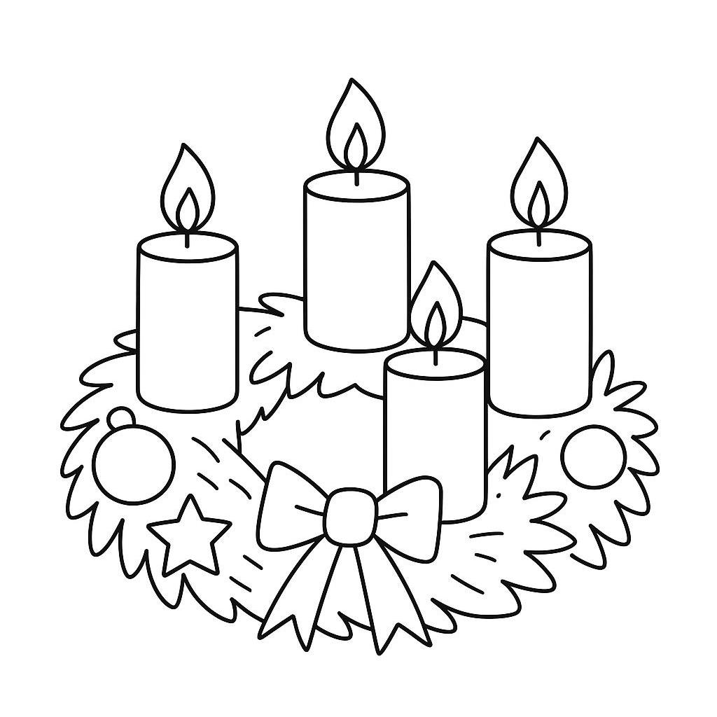 Adventi koszorú színező gyertyákkal – téli hangulatú kifestő ovisoknak