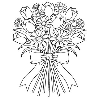 Anyák napi színező - Tavaszi virágcsokor masnival átkötve