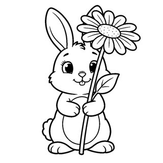 Anyák napi színezőlap nyomtatható - Virágszálat tartó cuki kisnyuszi