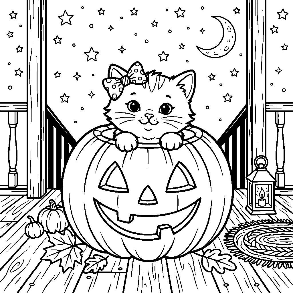 Cica a sütőtök belsejében halloweeni rajz