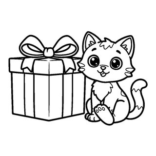 Kiscica ajándékdoboz mellett