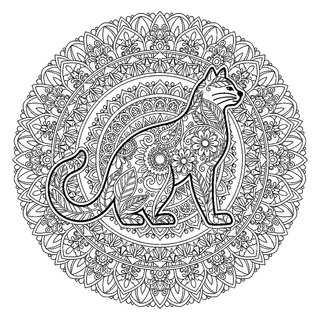 Részletgazdag cicás mandala zentangle mintákkal felnőtteknek