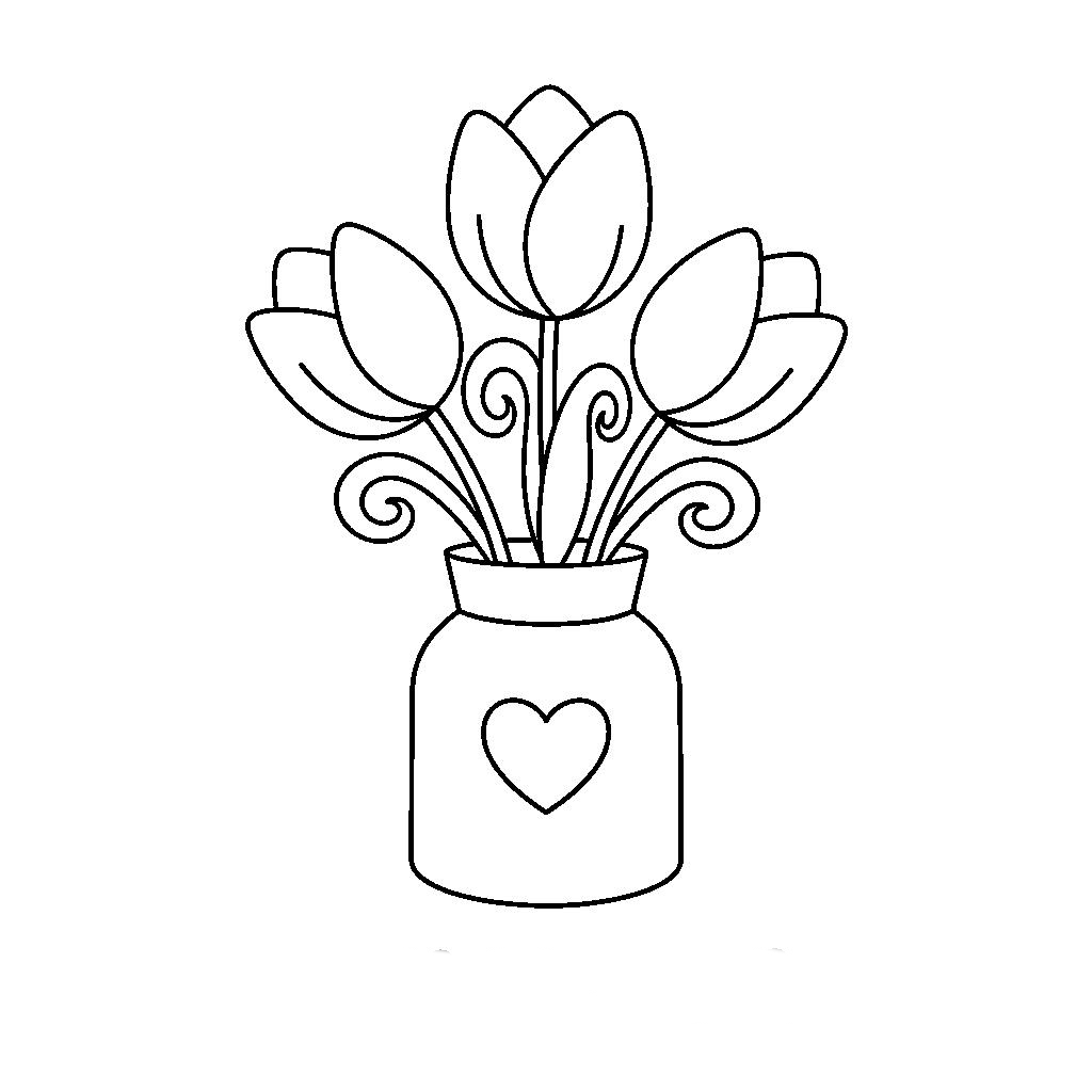 Tulipán csokor vázában - Tavaszi kifestő