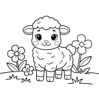 Bárányka a virágos tavaszi réten