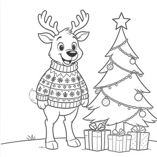 Cuki rénszarvas karácsonyi pulcsiban rajz