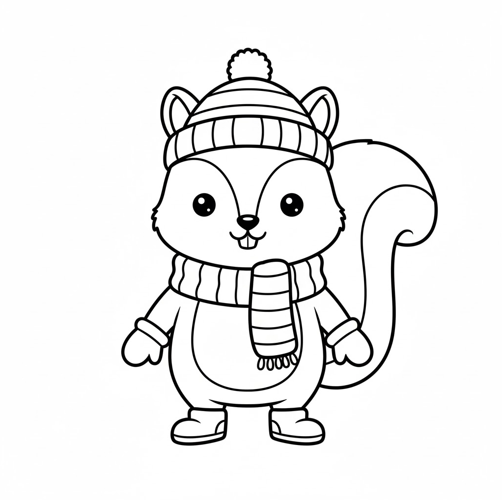 Cuki sapkás mókus téli kifestőlap ovisoknak