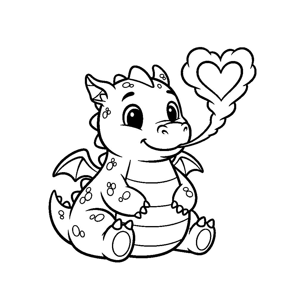 Cuki sárkány szívvel színező ovisoknak