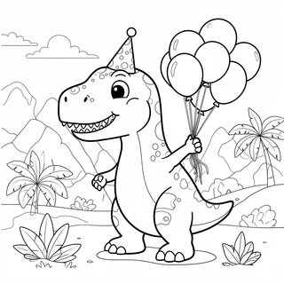 Cuki szülinapos T-Rex dínó színező gyerekeknek