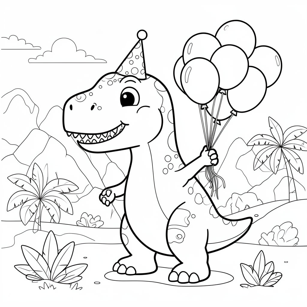 Cuki szülinapos T-Rex dínó színező gyerekeknek