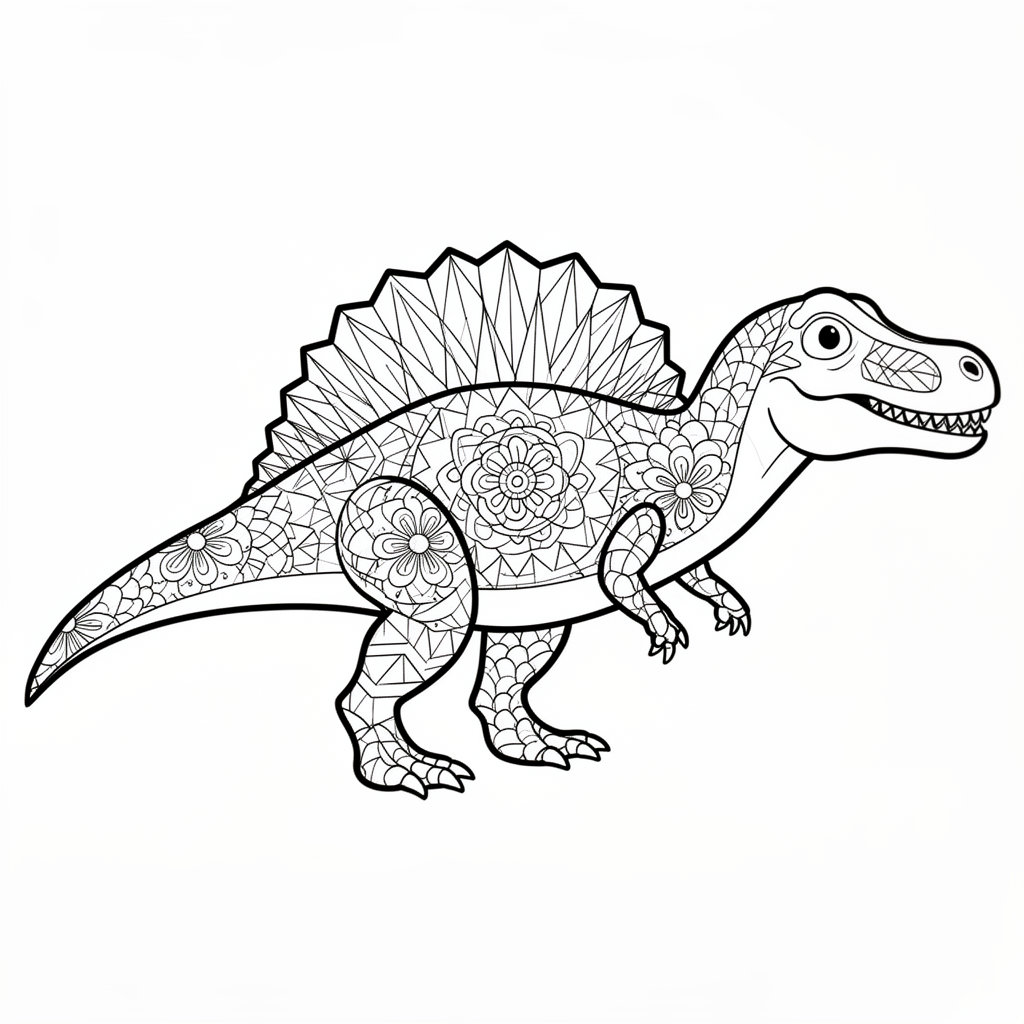 Részletes Spinosaurus zentangle színező felnőtteknek