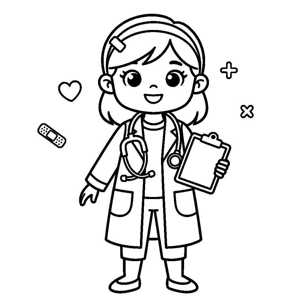 Doktornéni jelmezes kislány farsangi kifestő