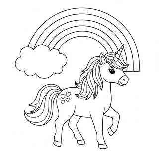 Szépséges egyszarvú sétál a szivárvány alatt – ingyenes színező