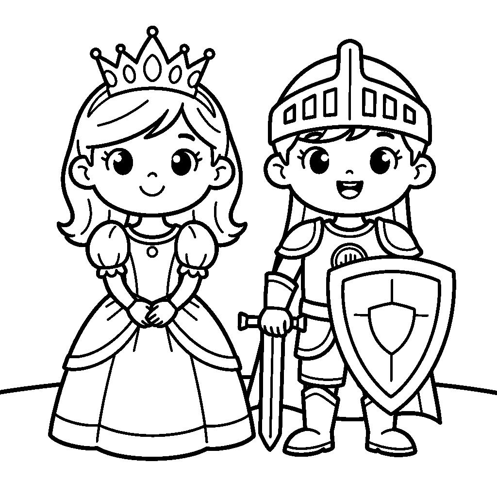 Farsangi jelmezes gyerekek színező - Hercegnő és lovag