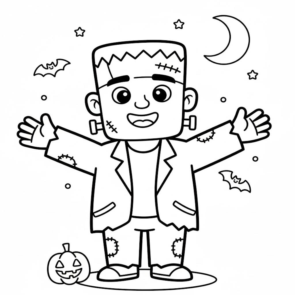 Nyomtatható Frankenstein kifestő Halloweenre kisgyerekeknek