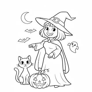 Halloween kifestő ingyen jóságos boszival és a macskájával