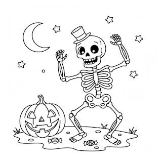 Halloween színező gyerekeknek - táncoló csontváz - nyomtass és színezz