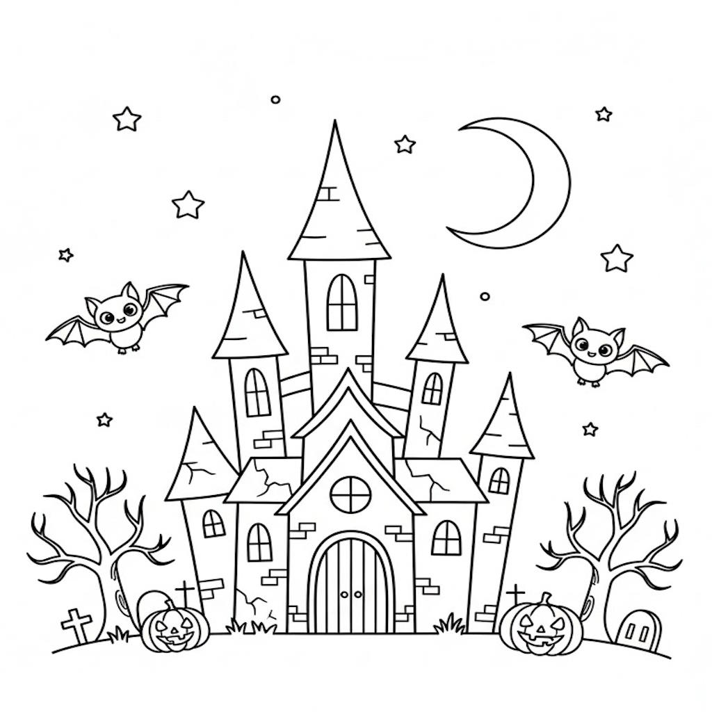 Halloweeni kísértet kastély rajz denevérekkel