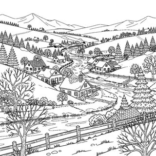 Részletes havas falusi tájkép felnőtteknek