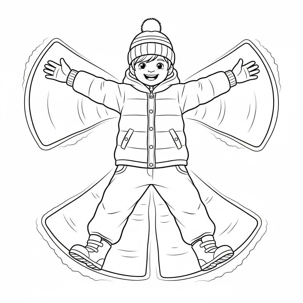 Hóangyal készítő gyerek - Téli színező