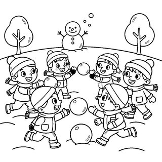 Egyszerű hógolyózó gyerekek rajz ovisoknak