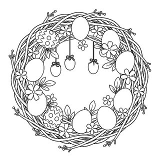 Tojásokkal díszített tavaszi koszorú Húsvétra