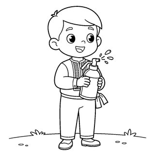 Locsolkodni induló kisfiú húsvéti rajza