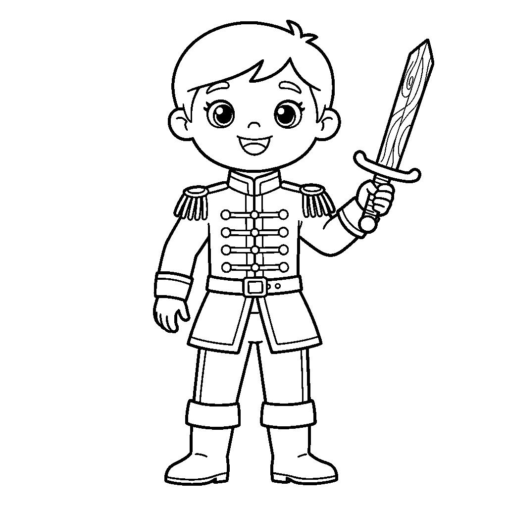 Huszár kisfiú fakarddal játszik letölthető színező