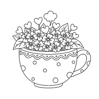 Ibolyákkal teli teáscsésze rajz