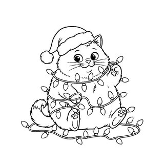 Égősorba gabalyodott karácsonyi cica