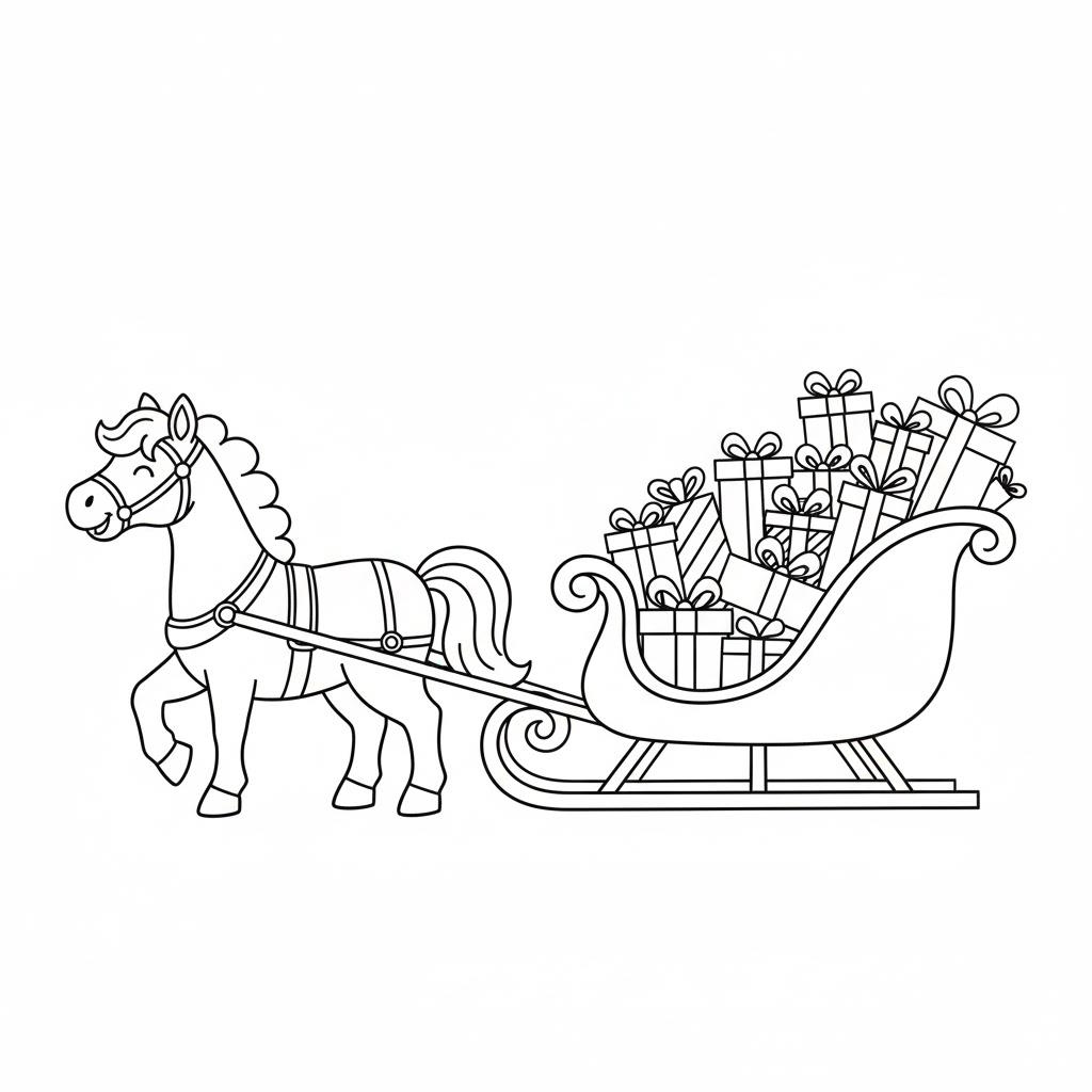 Karácsonyi lovas színező óvodásoknak - Télapó szánja