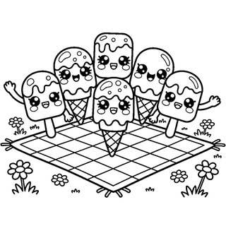 Cuki mosolygós kawaii fagyik a füvön