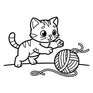 Fonalgombolyaggal játszó kiscica rajz