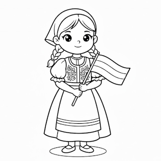 Magyar zászlót tartó kislány népviseletben