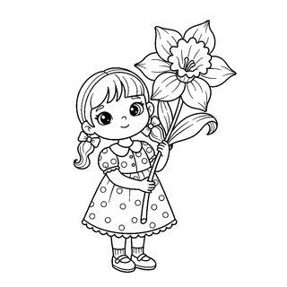 Nárcisz virágot tartó kislány