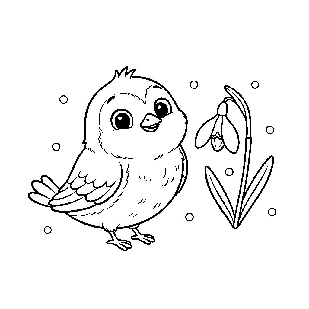 Kismadár hóvirággal - Tavaszi rajz