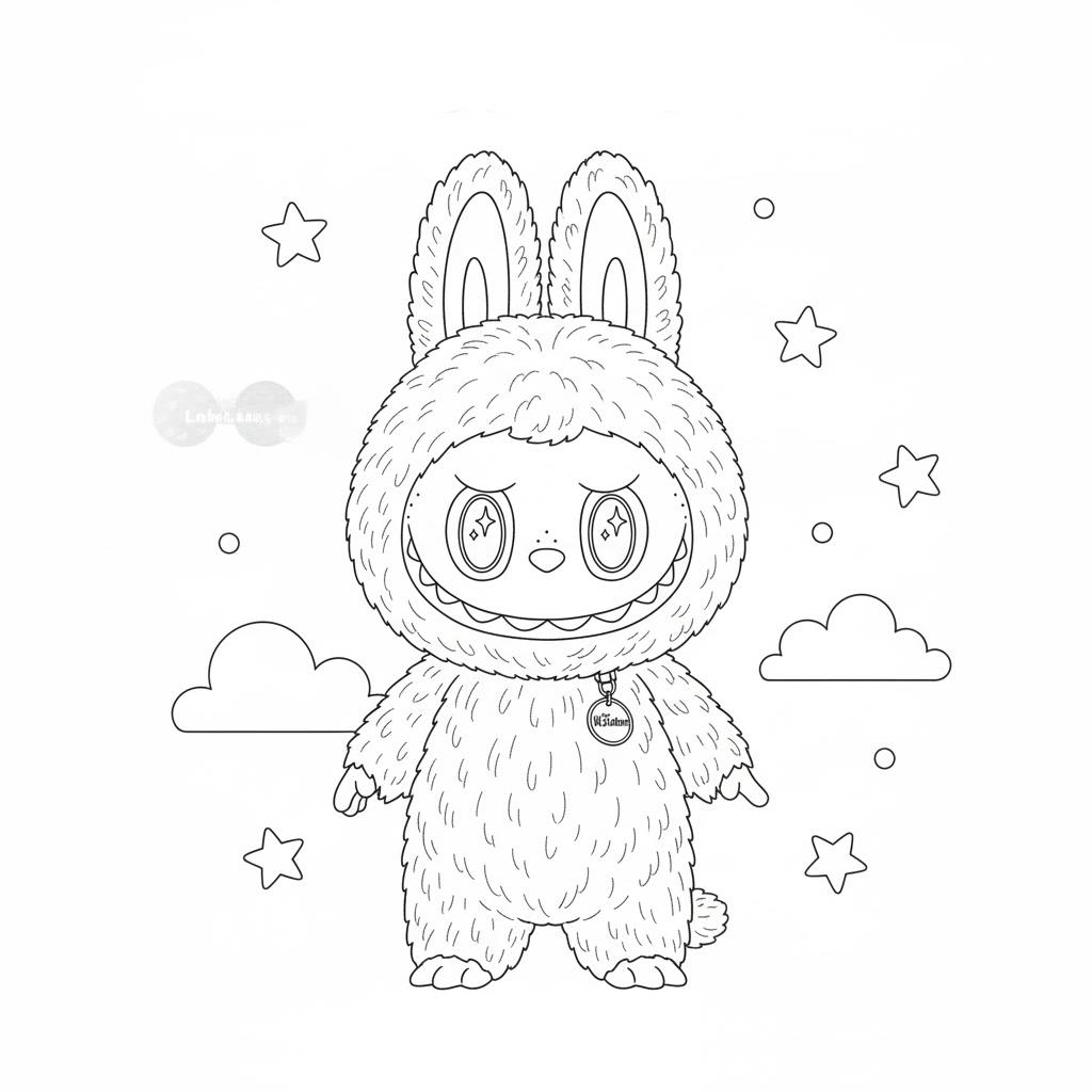 Cuki Labubu figura egyszerű, nyomtatható színező gyerekeknek