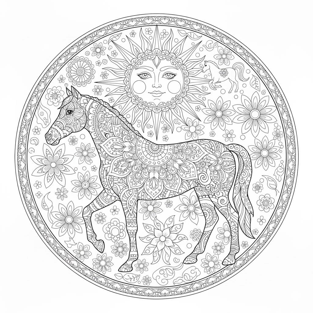 Lovas mandala színező - Kreatív kikapcsolódás