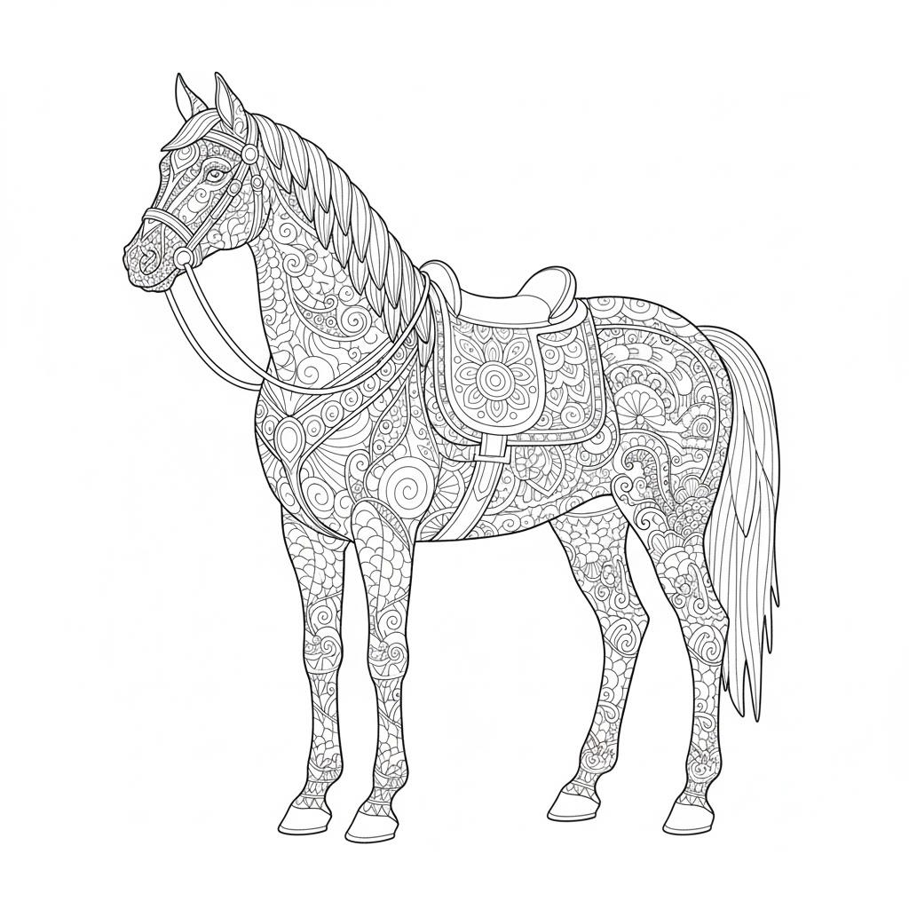 Lovas zentangle színező felnőtteknek - Stresszoldó minta