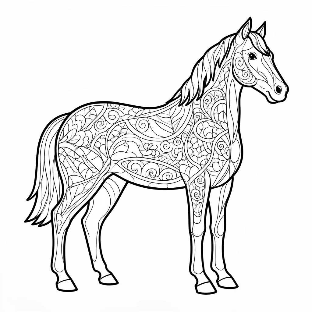 Részletes lovas színező felnőtteknek - Zentangle stílus