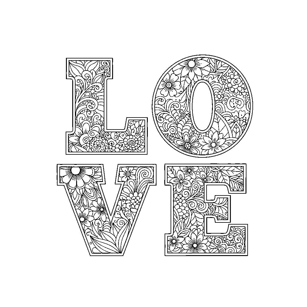 LOVE felirat részletes színező - Doodle Art
