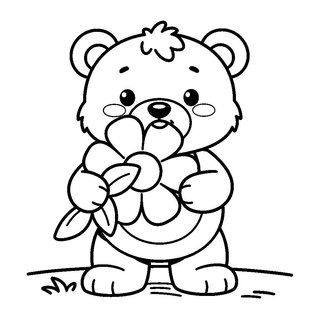 Virágot ölelő cuki maci