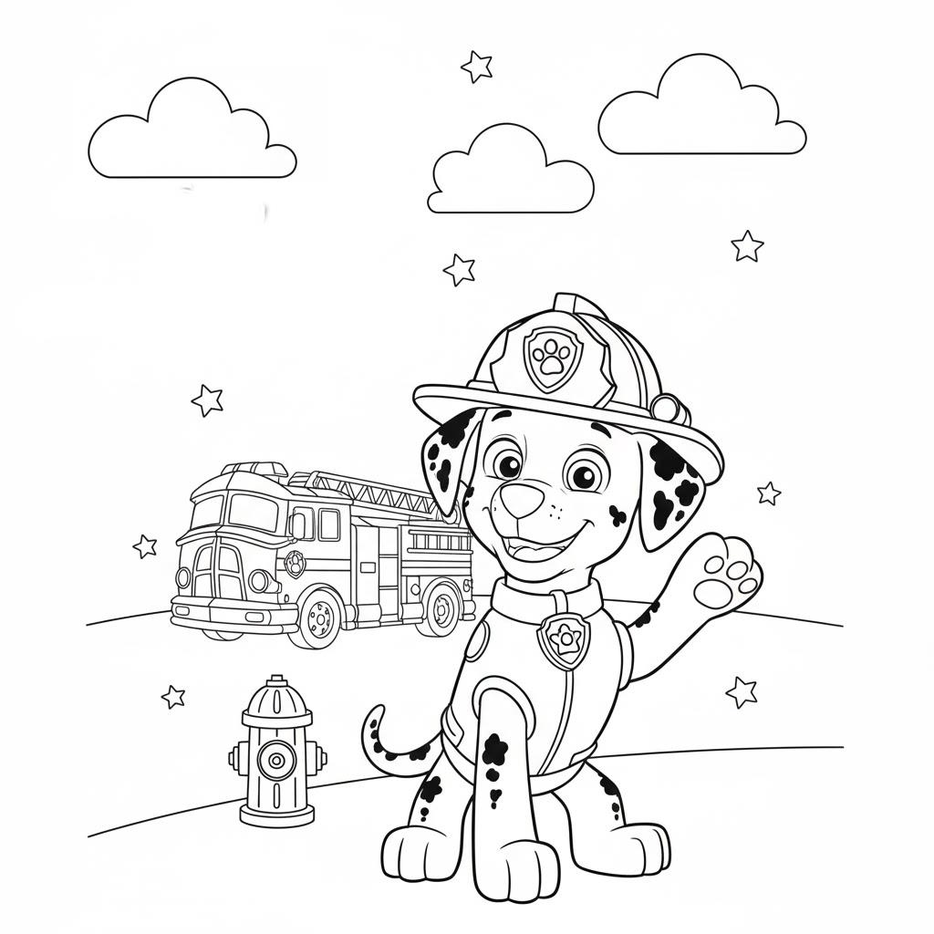 Mancs Őrjárat Marshall figurás, egyszerű és nyomtatható színező gyerekeknek