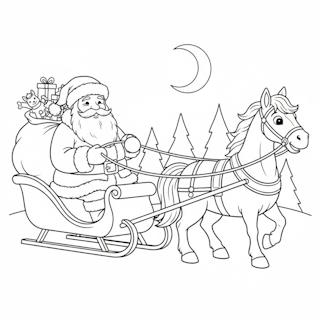 Mikulás színező kisgyerekeknek, Télapó lovas szánnal viszi az ajándékokat - nyomtatható színező