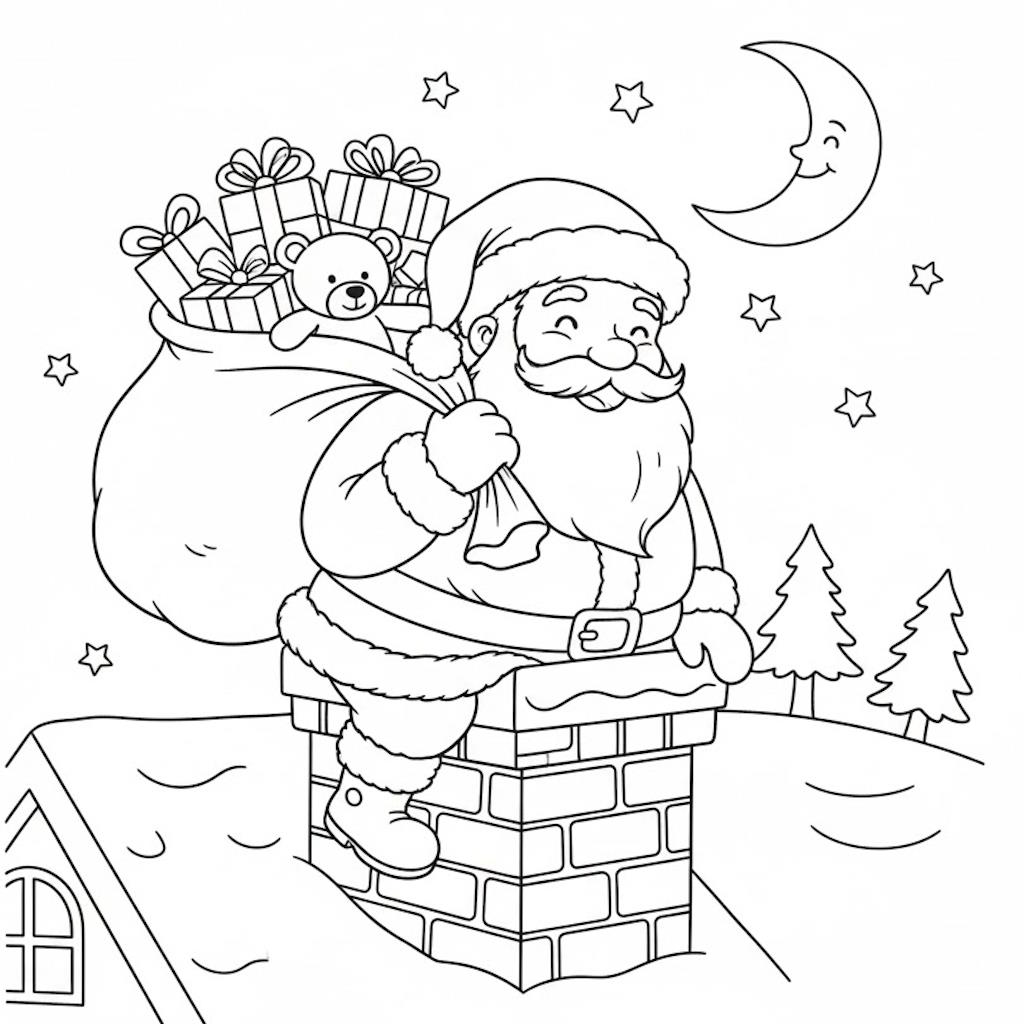 Mikulás a háztetőn kifestő ovisoknak - nyomtatható és letölthető