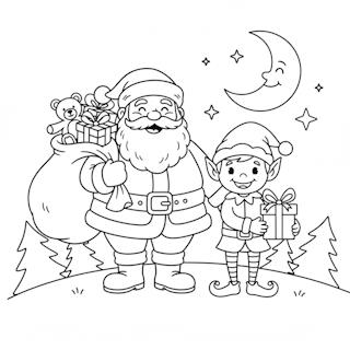 Mikulás és a segítő manója nyomtatható színező kicsiknek - ingyenes téli kifestő