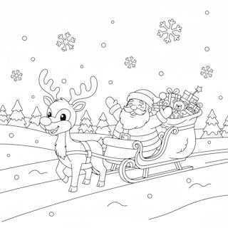 Aranyos Mikulás rénszarvasos szánon színező gyerekeknek