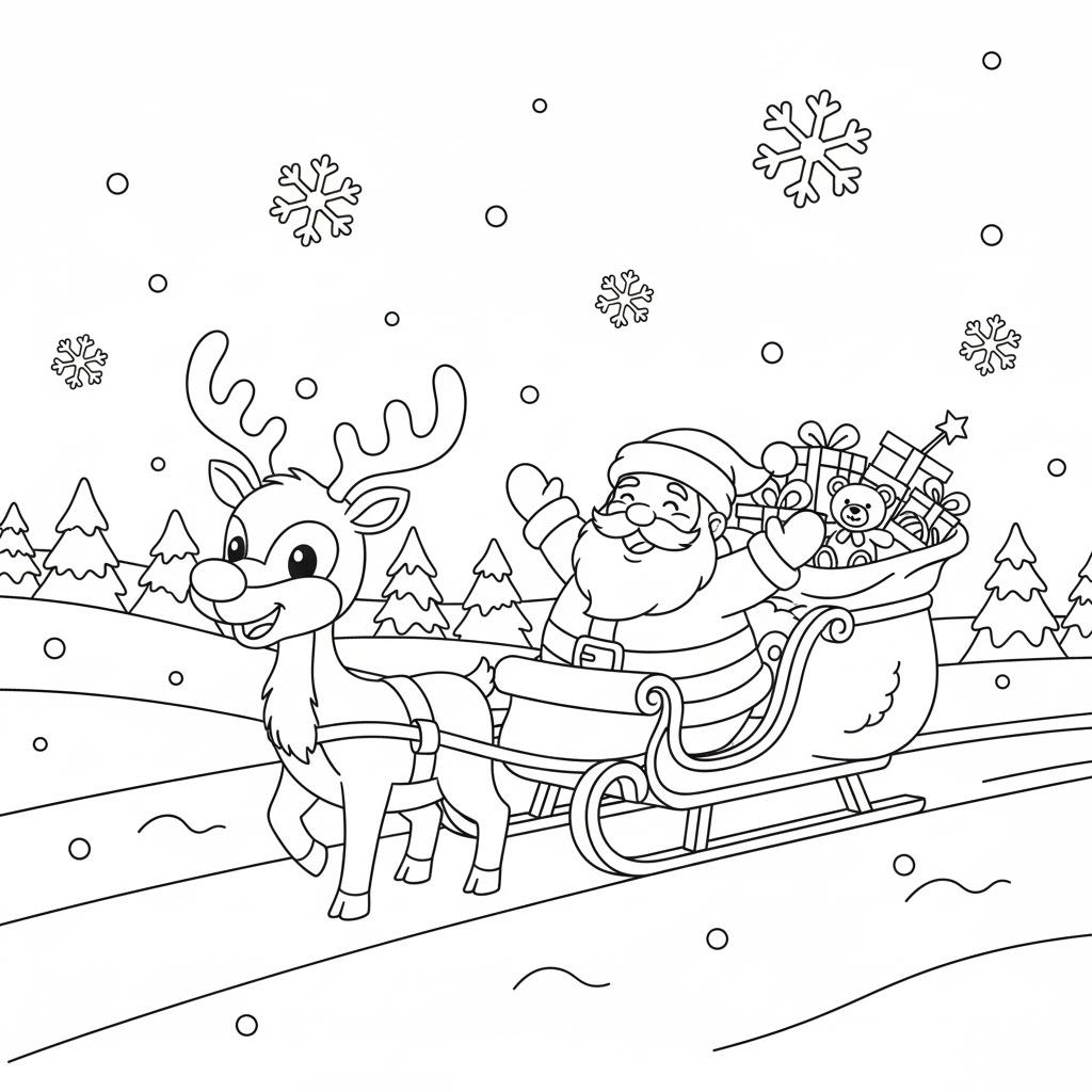 Mikulás rénszarvassal színező ovisoknak – nyomtatható és ingyen letölthető